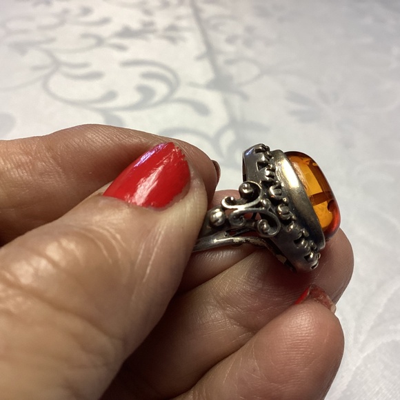 Amber sterling Victorian style ring size 5 stunning setting - Picture 10 of 15